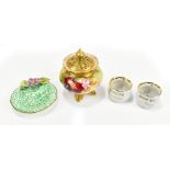 KITTY BLAKE FOR ROYAL WORCESTER; a hand painted pot pourri and cover, painted with fruits and