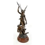 AFTER CHARLES VÉLY; a bronzed spelter figure group, 'Gloire au Trevail' depicting personification of