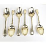 FRANCIS HIGGINS; a set of six Edwardian hallmarked silver Fiddle and Thread pattern dessert