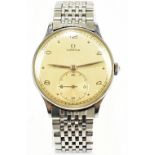 OMEGA; a gentleman's vintage stainless steel wristwatch, the circular dial set with Arabic numerals,