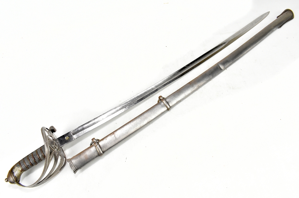 A Lancashire Rifle Militia Infantry dress sabre with etched detail to both sides of blade, marked