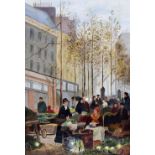 IN THE MANNER OF WILLIAM MULREADY; oil on canvas, Parisian market street scene, apparently unsigned,