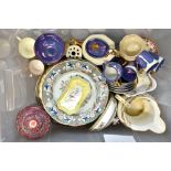 A mixed group of ceramics including 19th century Coalport plates, Belleek vases, Phoenix China