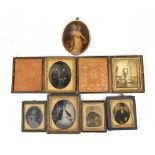 Three Victorian daguerreotypes, one in leather folding mount, also three Victorian photographs and a