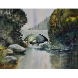 JOHN SHIMMIN (1933-2005); watercolour, 'Beaver Bridge, River Conway, North Wales', signed lower