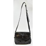 MULBERRY; a vintage embossed simulated crocodile black leather bag with cross body strap, 30 x 20