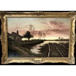DANIEL SHERRIN (1868-1940); oil, 'A Kentish Homestead', with metal plaque to the frame inscribed '