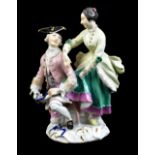 MEISSEN; a mid-18th century figure group of skaters, modelled by Reinicke circa 1755, painted