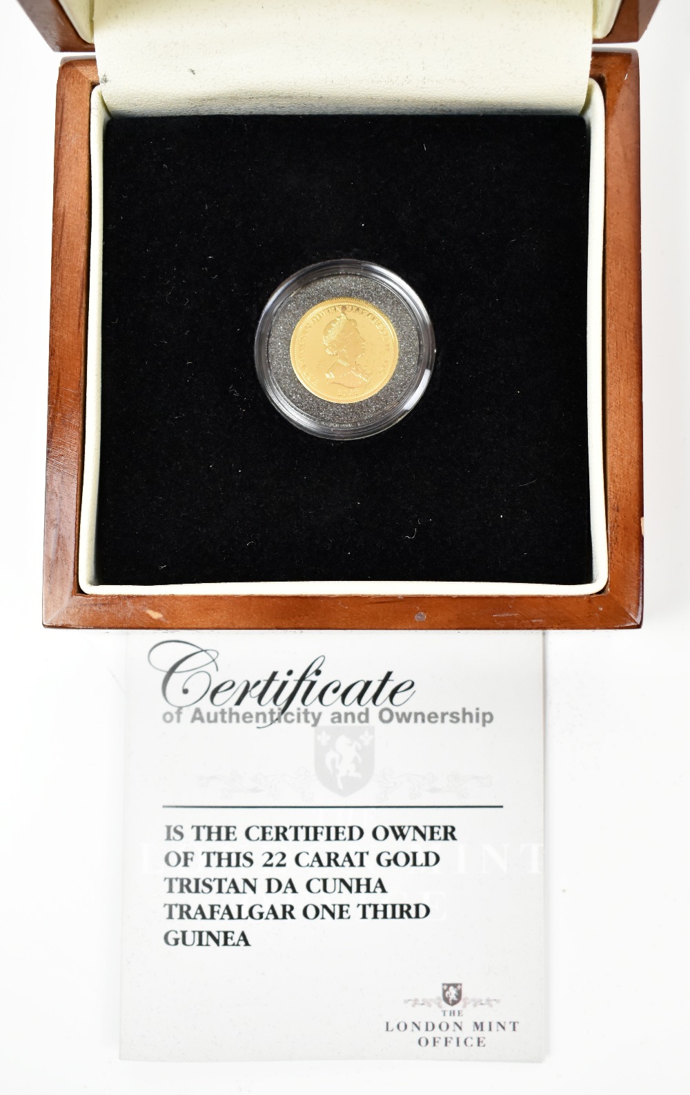 A Tristan Da Cunha Trafalgar 1/3 guinea, 22ct gold, proof, approx 2.8g, encapsulated and cased