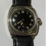 BENSON'S OF LONDON; a 1940s gentleman's silver cased military style mechanical wristwatch, the