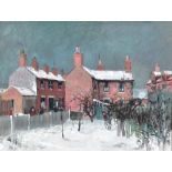 PETER BRANNAN (1926-1994); oil on board, winter street scene, possibly Lincoln, signed and dated '