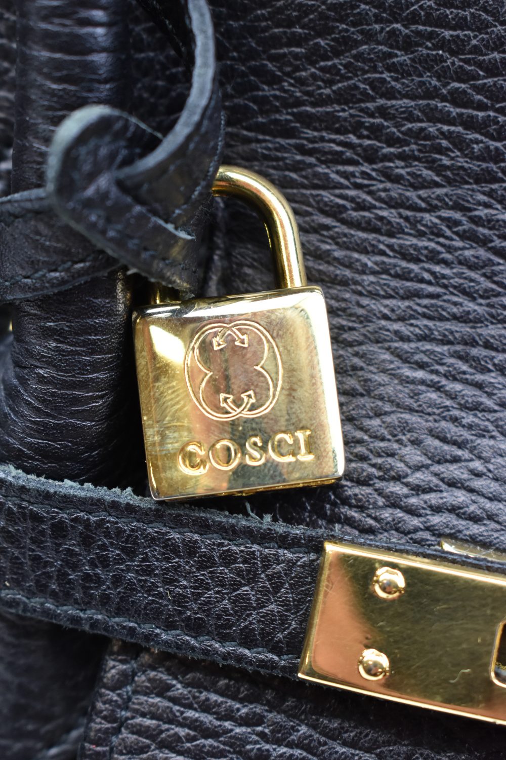 COCSI, ITALY; a black grained leather 'Birkin' handbag with gold hardware including padlock and key, - Image 2 of 2