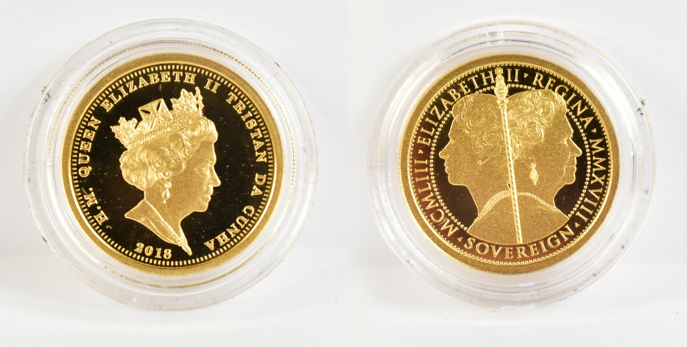 An Elizabeth II full sovereign, from 'The Sapphire Coronation Jubilee', 2018, boxed and sold with