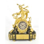 A good early 19th century French Empire bronze mantel clock with ormolu detail, featuring Bacchus
