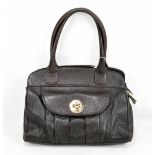 EMPORIO ARMANI; a dark brown textured leather handbag with gold toned hardware with embossed logo.