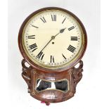 A 19th century mahogany and brass inlaid drop dial wall clock with repainted circular dial set