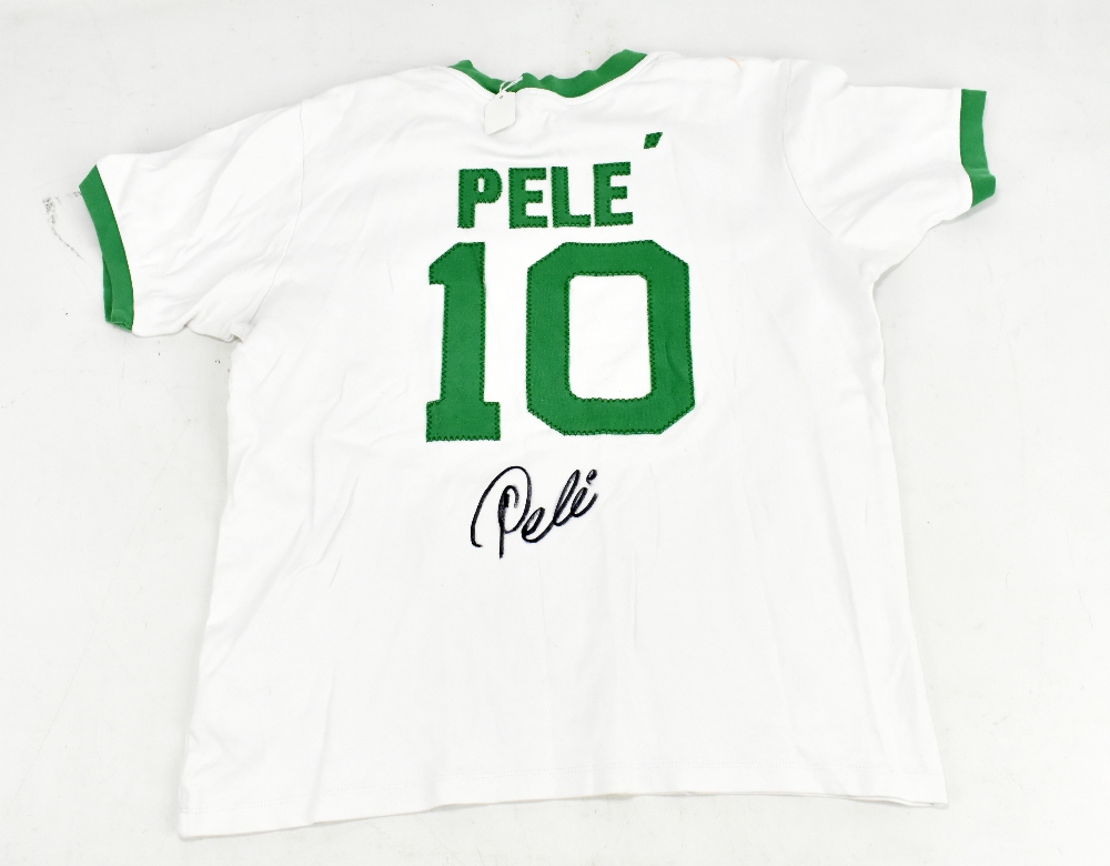 PELÉ; a signed replica cotton New York Cosmos football shirt, named and numbered 10 to reverse,