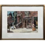 FRED ROE RI RBA (1864-1947); watercolour, figural street scene, 36 x 52cm, framed and glazed.