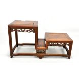 A Chinese rosewood two sectioned stand, with pierced gallery, length 34cm.Additional