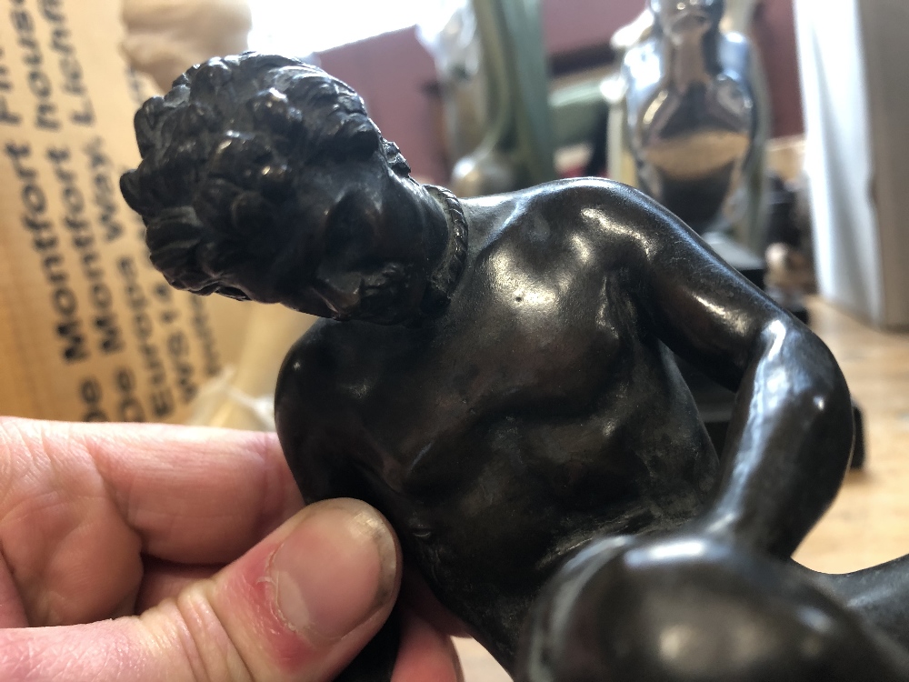 WITHDRAWN G BRANCA; a 19th century bronze figure of a nude seated soldier, signed to rim, length - Image 3 of 8