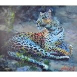 ROLF HARRIS; signed limited edition print, 'Leopard Reclining at Dusk', no.3/75, signed lower right,