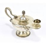 W E B; a George VI hallmarked silver oil lamp with serpent handle, London 1938, approx weight 3.