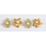 CHRISTIAN DIOR; a pair of floral gold plated earrings, signed to back, and a pair of A&S diamante