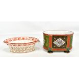 A 19th century cream ware basket transfer decorated with leaves and berries, length 22.5cm, and a