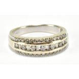 An 18ct white gold half eternity ring set with three rows of diamonds totalling 0.50cts, size P,