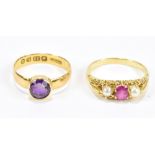 A 22ct yellow gold amethyst dress ring, size P, and a yellow metal dress ring, combined approx 6.