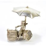 BERTHOLD MULLER; a George V hallmarked silver novelty miniature depicting cherub with baskets