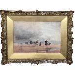 DAVID COX SNR, OWS (1783-1859); watercolour, 'Lancaster Sands', figures on horseback with coaches