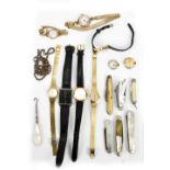 A group of ladies' vintage wristwatches including a 9ct gold example, also a collection of pocket