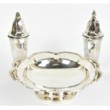 A George VI hallmarked silver floral shaped bowl, Sheffield 1944, diameter 13.2cm, also a pair of