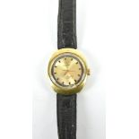 OMEGA; a lady's Seamaster Cosmic gold plated wristwatch, on replaced leather strap, width