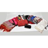 A quantity of scarves including cashmere pashminas and silk scarves (approx thirty), a pair of