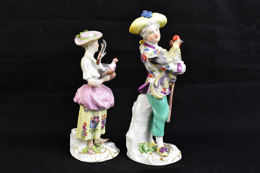 MEISSEN; a pair of mid-18th century figures of children with chickens modelled by Kaendler and - Image 4 of 8