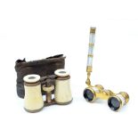 Two pairs of opera glasses, the mother of pearl pair stamped 'Iris Paris' to eye pieces, the other