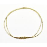 A yellow metal flat link necklace with Continental 18ct gold marks, approx 26.8g.