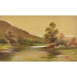 F. LAWRENCE (EX. 1906-1907); watercolour, 'Evening Solitude', rural river landscape, signed and