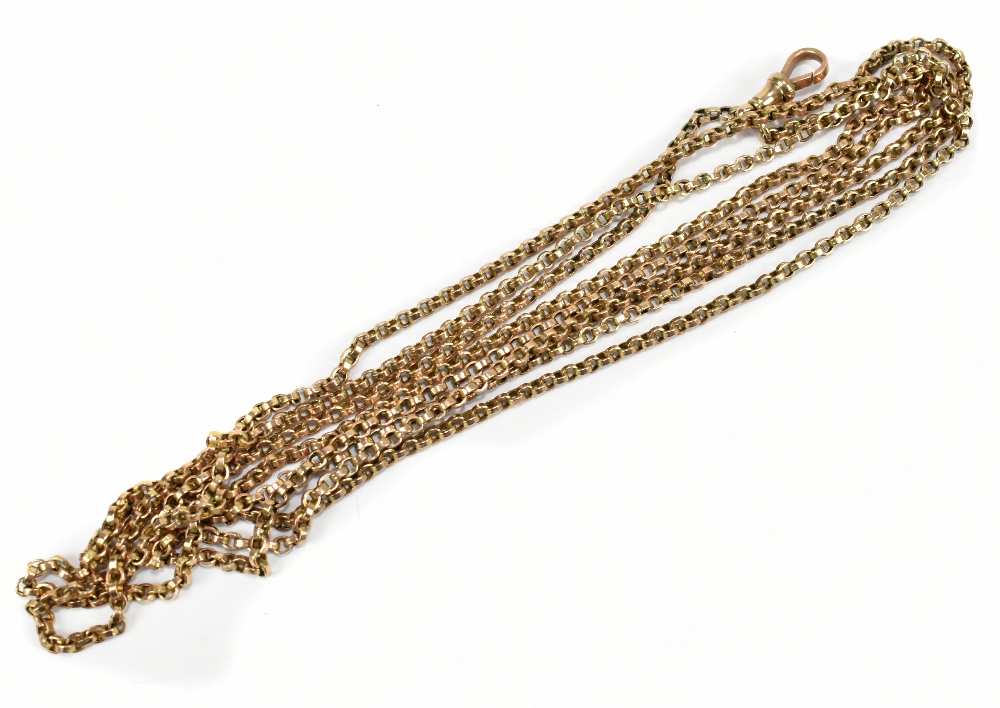 A 9ct yellow gold long guard chain, approx 26.6g.Additional InformationWe would be able to send this