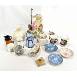 A group of decorative ceramics, mainly 19th century including a teapot, pair of urns etc, all af.