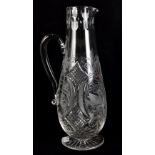 A good quantity early 20th century cut glass jug with engraved detail of swans and with simple
