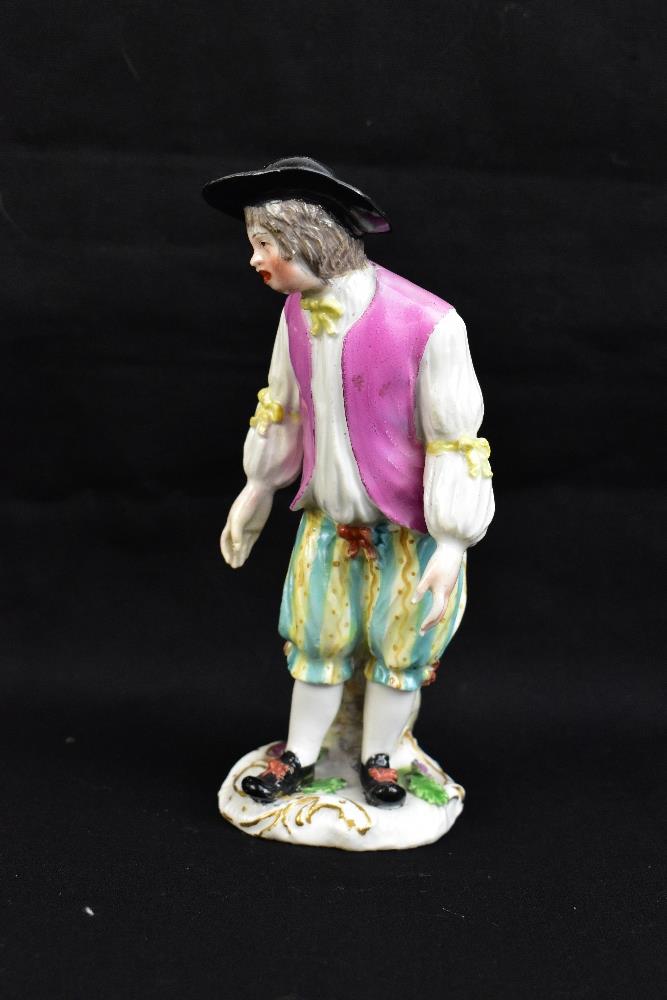 MEISSEN; a mid-18th century figure of a young gentleman wearing black hat, painted letter C to base, - Image 6 of 7