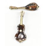 An Italian miniature tortoiseshell and mother of pearl mandolin, length 15cm, and a similar