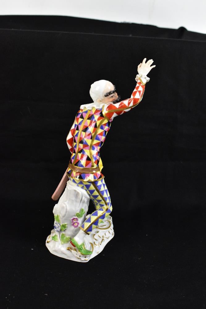 MEISSEN; a late 19th century figure of Harlequin modelled from the 18th century original, painted - Image 4 of 6