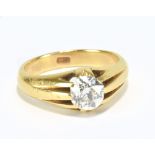 A good 18ct yellow gold diamond solitaire gentleman's ring, the oval cut diamond weighing approx 1.