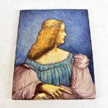 J ENGEL OF PARIS; a large rectangular tile painted with a young woman in profile, signed J