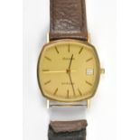 BULOVA; a vintage gentleman's quartz wristwatch, the shaped dial set with date aperture, width