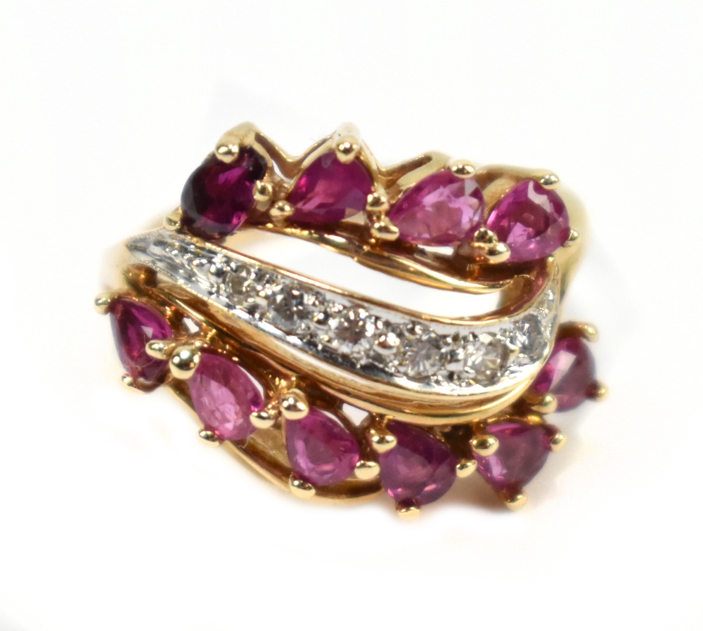 THE FRANKLIN MINT; 'The Fabergé Firebird Ring', a 14ct yellow gold ruby and diamond cluster ring set